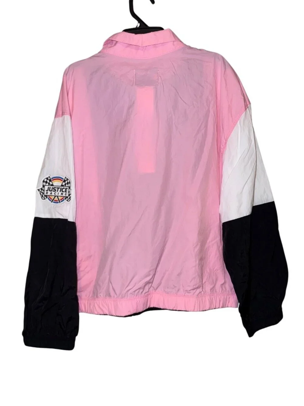 NASCAR X Justice Girls Pink Black White Racing Windbreaker Jacket L 12-14